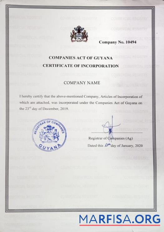 Realistic Guyana Certificate of Incorporation sample